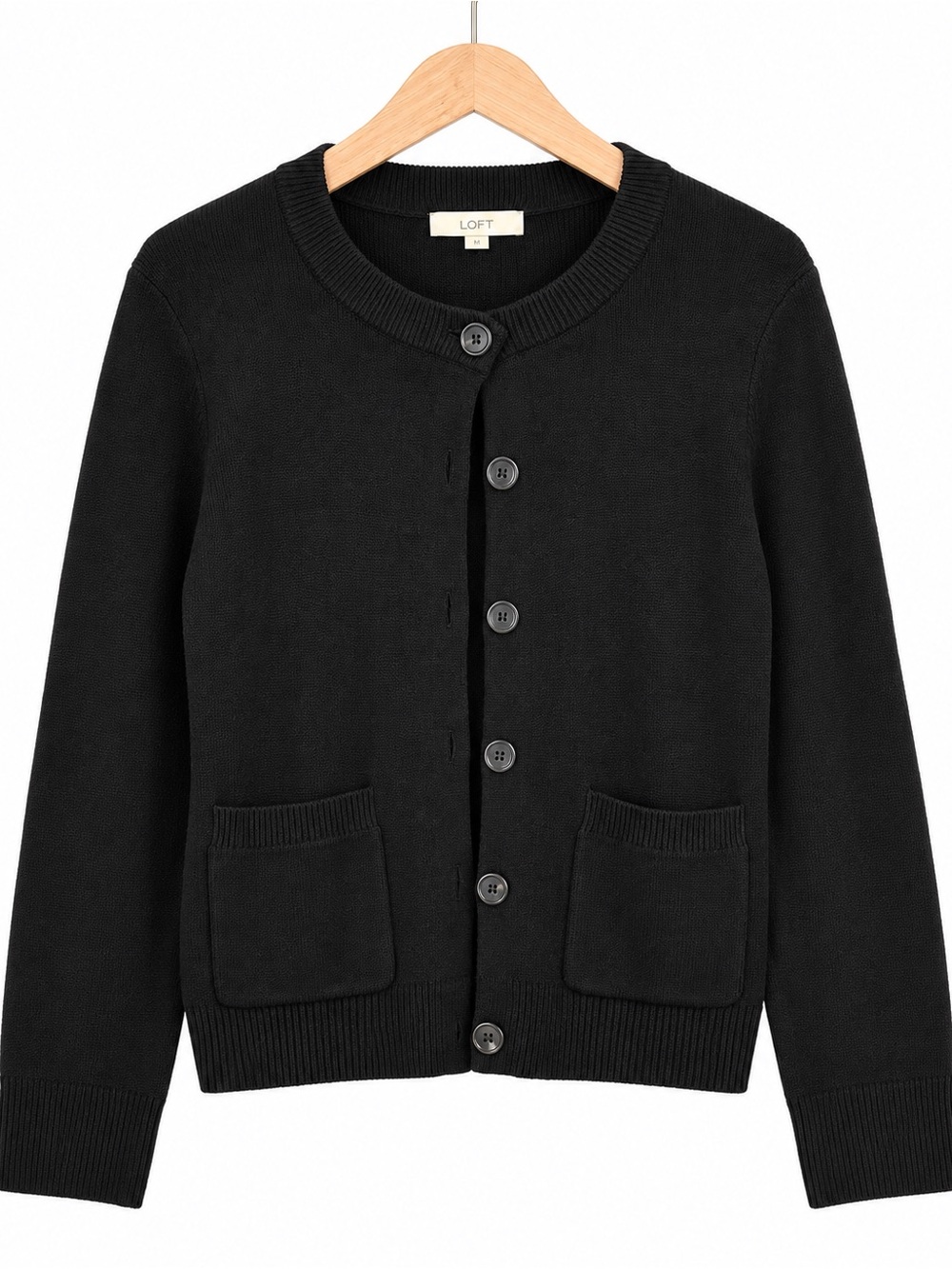 LOFT Black 100% Cotton Button Front Cardigan Sweater Size Medium